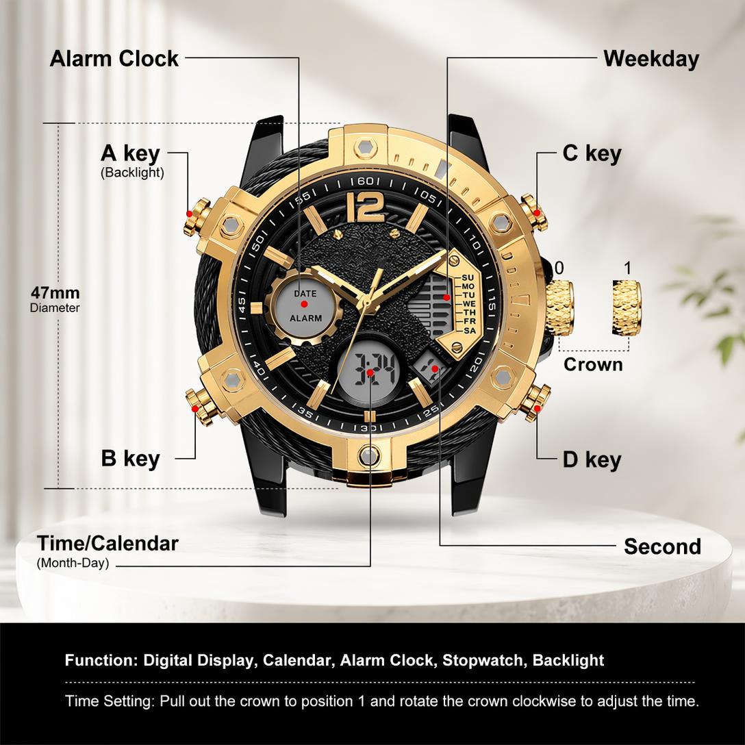 🔥Multifunctional Dual Display 3ATM Waterproof Men's Quartz Sports Watch