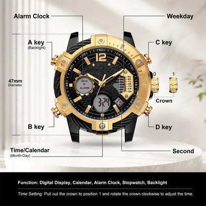 🔥Multifunctional Dual Display 3ATM Waterproof Men's Quartz Sports Watch