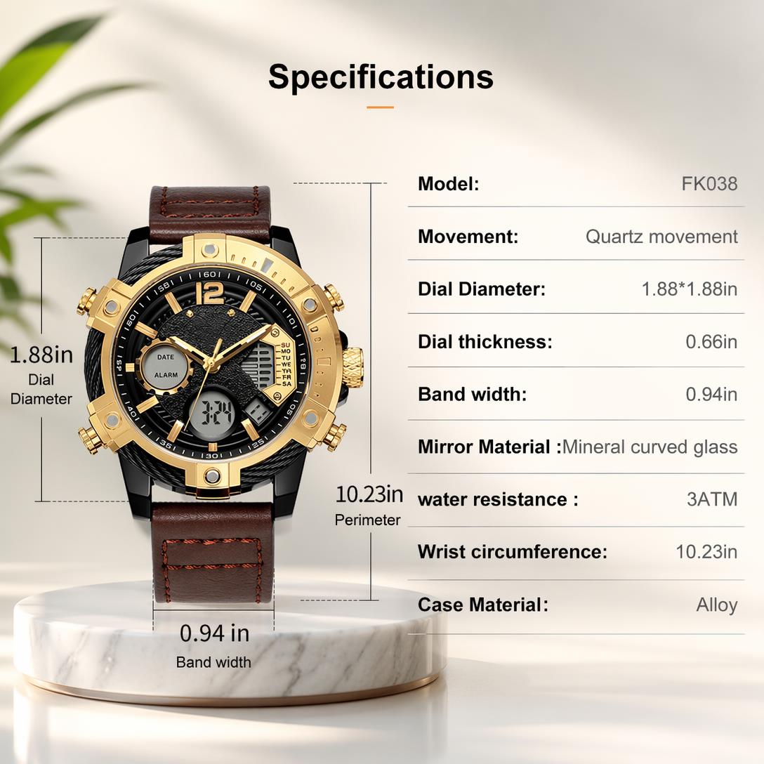 🔥Multifunctional Dual Display 3ATM Waterproof Men's Quartz Sports Watch