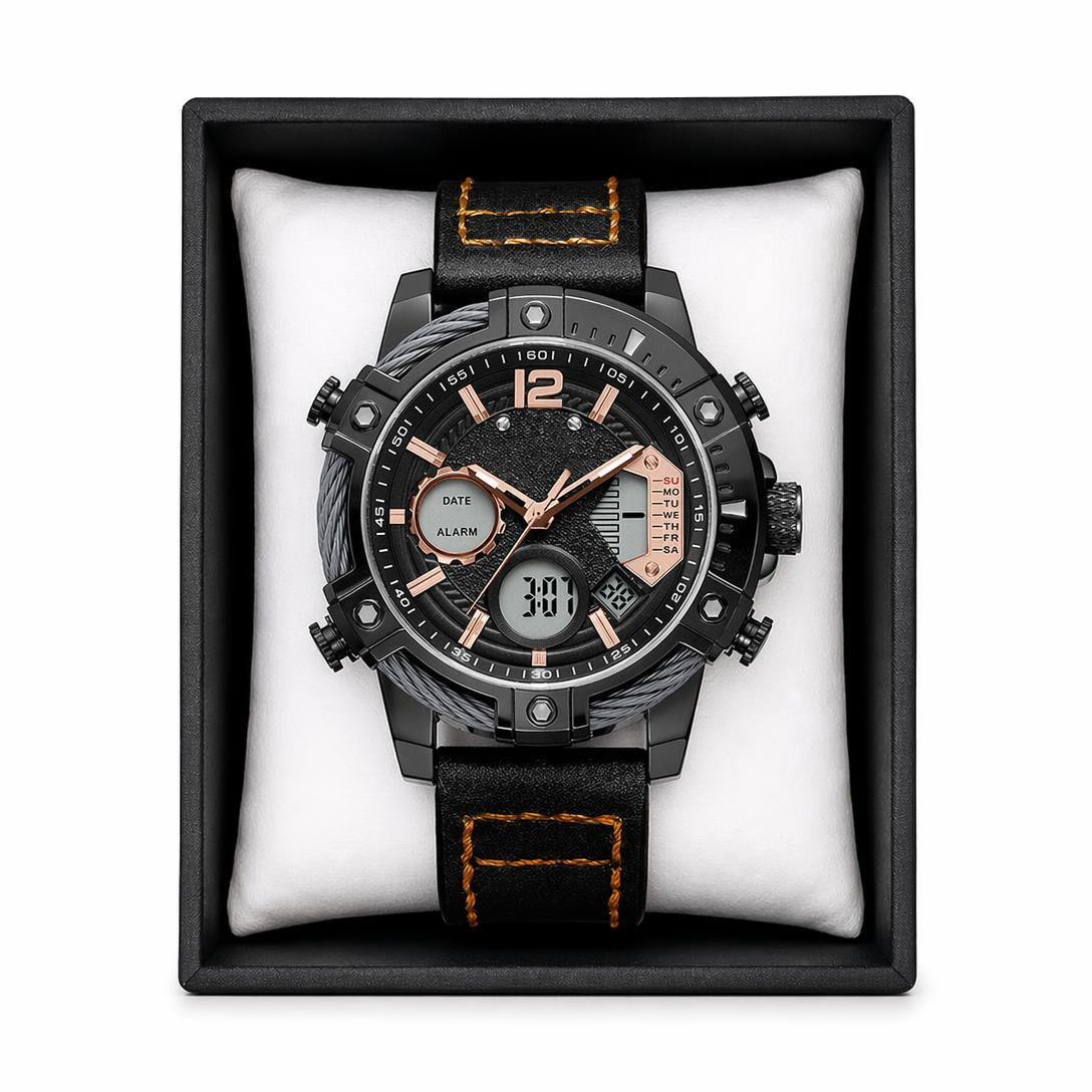 🔥Multifunctional Dual Display 3ATM Waterproof Men's Quartz Sports Watch