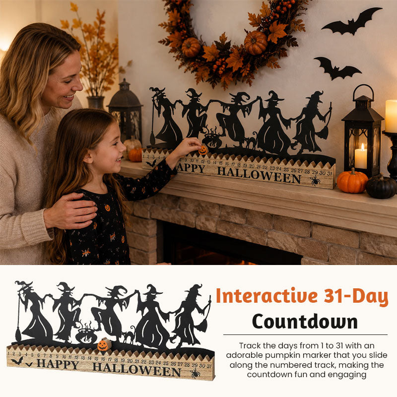 🎃Halloween Countdown Calendar – 31-Day Witch Silhouette Decor with Movable Pumpkin Marker