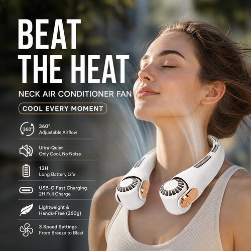 🌀 LIMITED-TIME 30% OFF! 💥 360° Rotating Neck Fan – Ultra Quiet, 3 Speeds, Hands-Free, Long Battery ✨