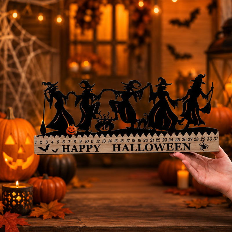 🎃Halloween Countdown Calendar – 31-Day Witch Silhouette Decor with Movable Pumpkin Marker