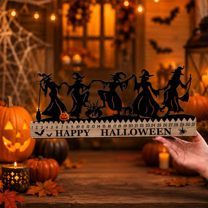 🎃Halloween Countdown Calendar – 31-Day Witch Silhouette Decor with Movable Pumpkin Marker