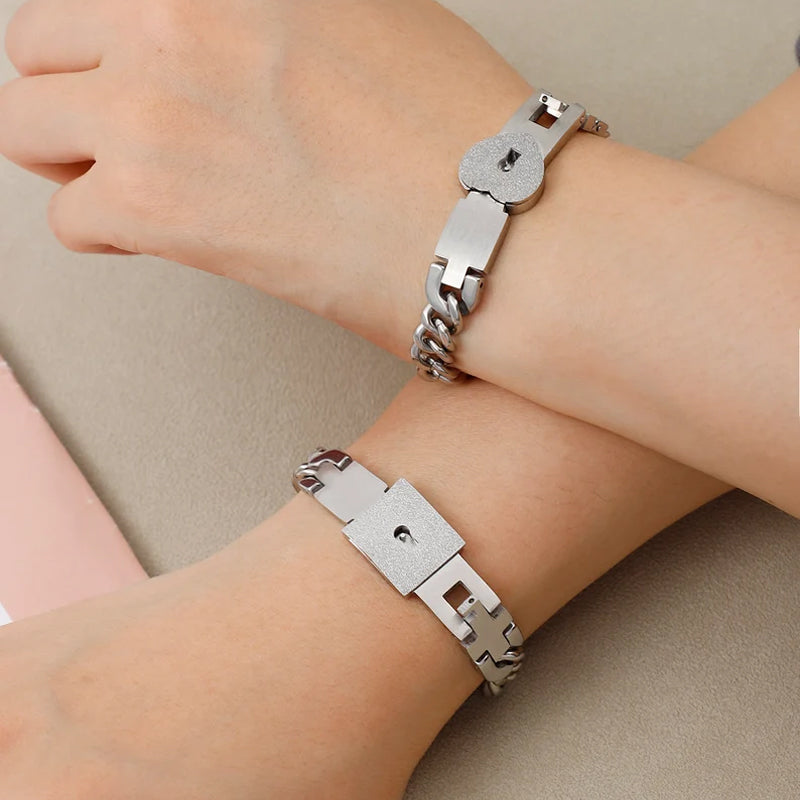 Matching Bracelets with a Heart-shaped Lock