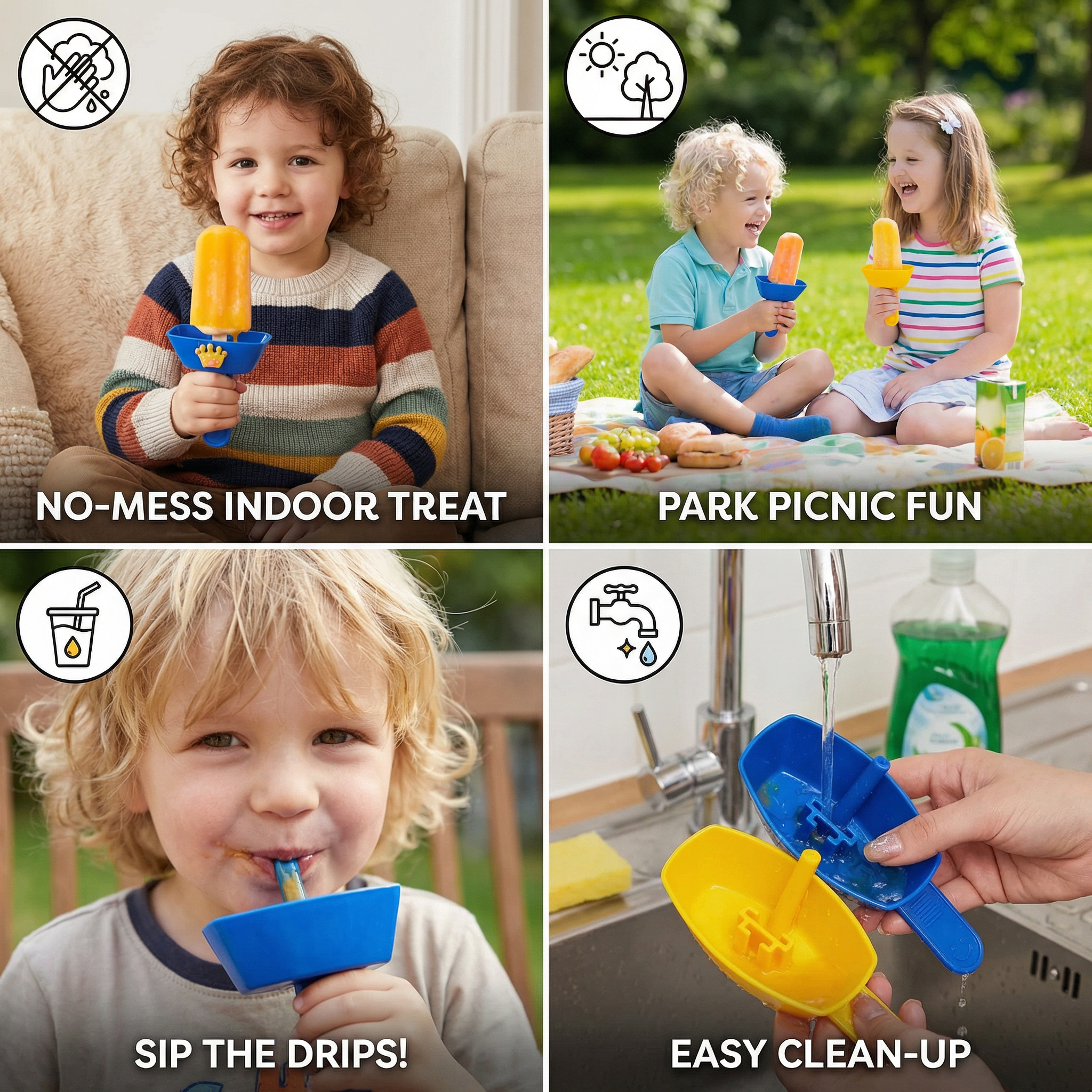 🧃2-Pack Drip-Proof Popsicle Holder for Kids – No-Mess Ice Cream Catcher with Straw