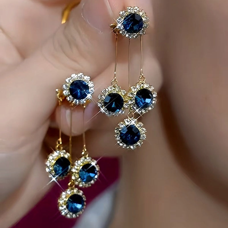 🪄Elegant Blue Zircon Diamond Tassel Earrings