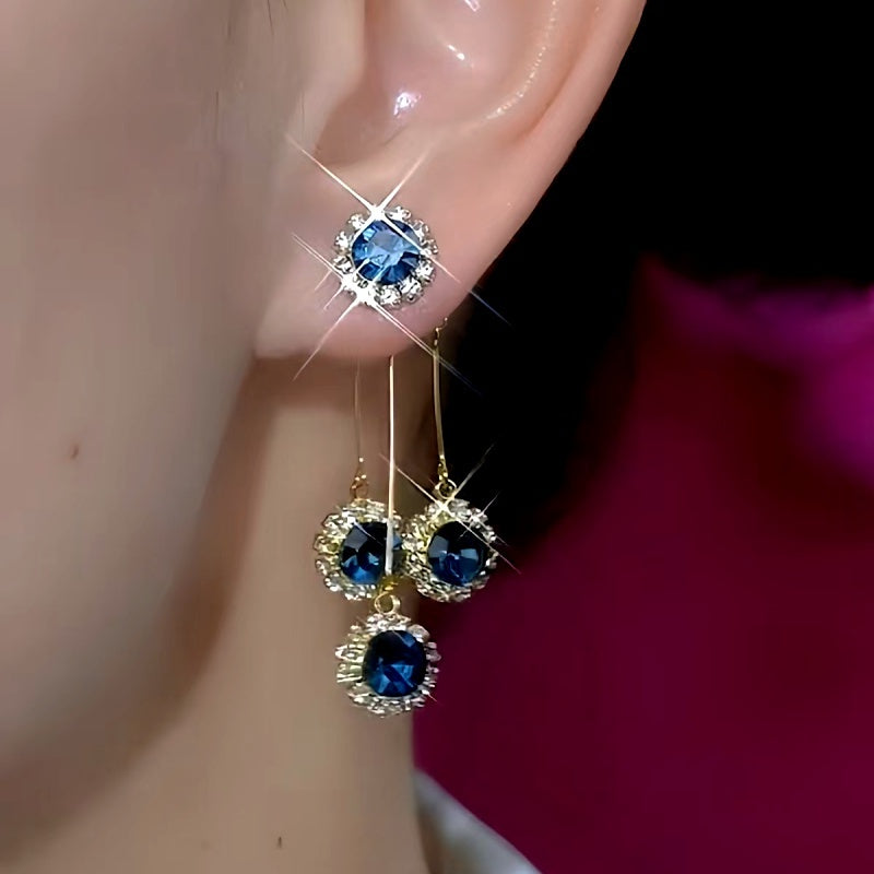 🪄Elegant Blue Zircon Diamond Tassel Earrings