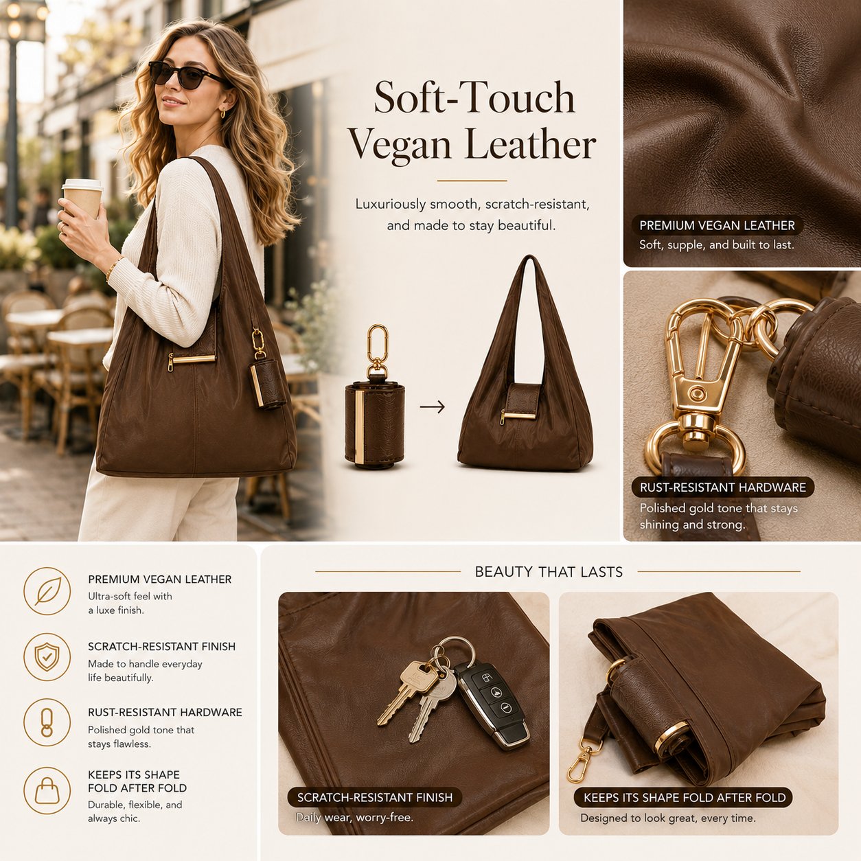 Transformable Bag – Stylish Vegan Leather Tote and Keychain Charm
