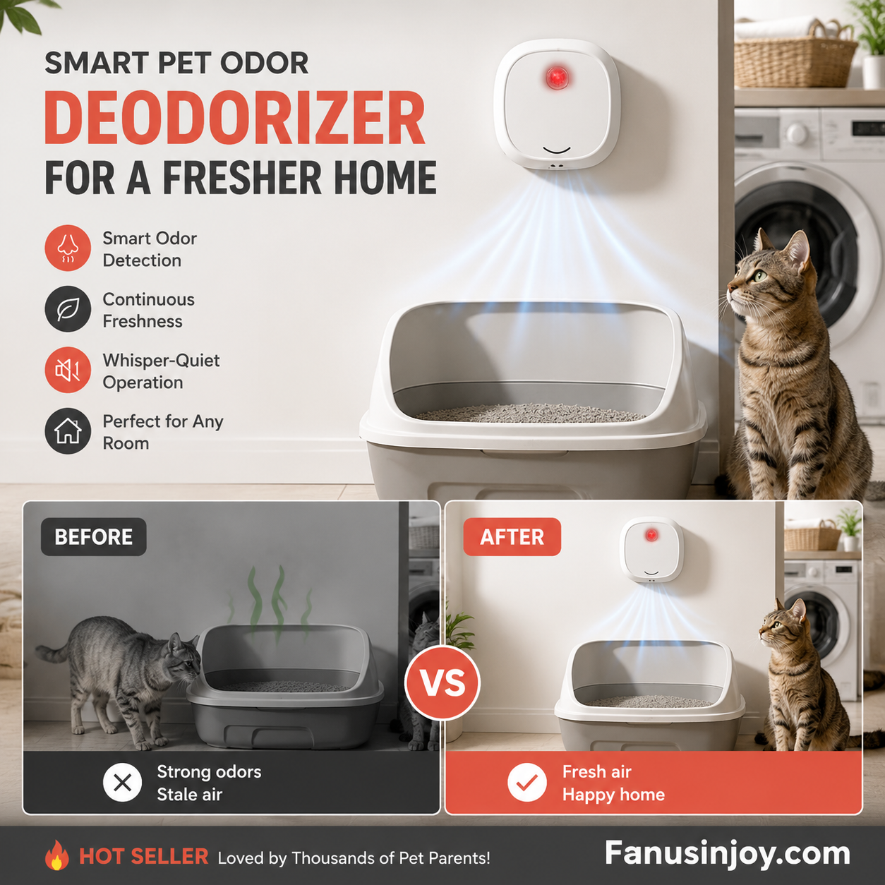 🔥Limited Time 49% OFF! 🌬️Say goodbye to unpleasant odors with it! Smart Quiet Pet Odor Eliminator