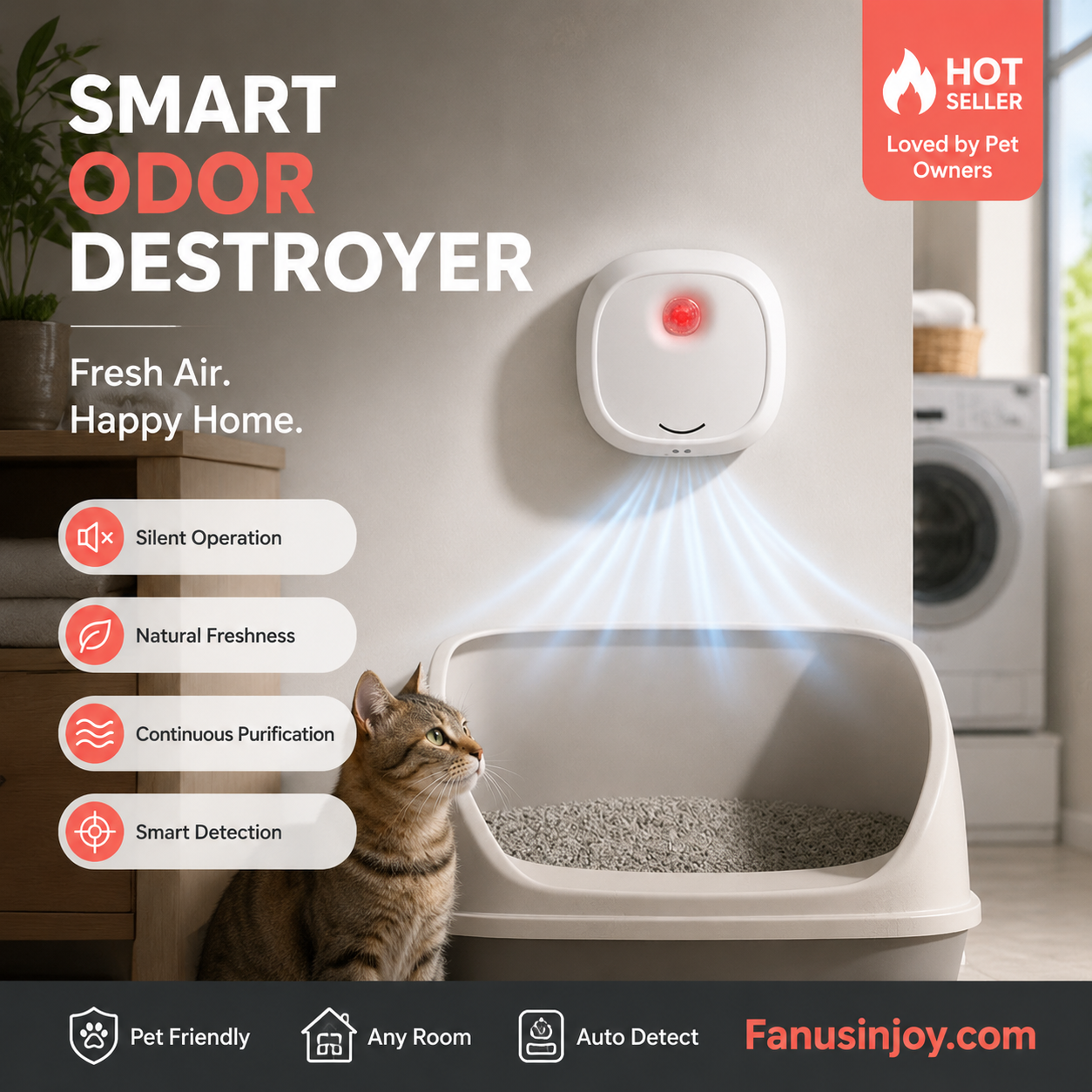 🔥Limited Time 49% OFF! 🌬️Say goodbye to unpleasant odors with it! Smart Quiet Pet Odor Eliminator