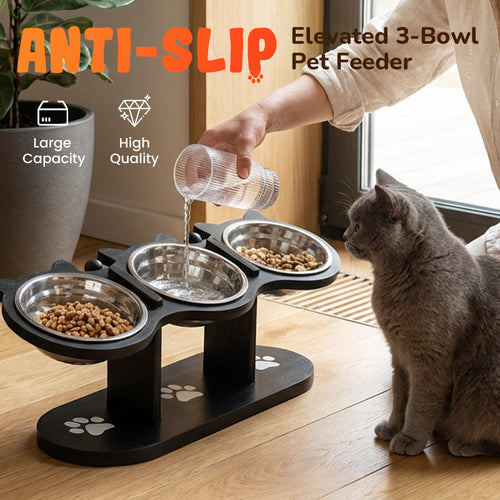 🐕Anti-Slip Elevated 3-Bowl Pet Feeder