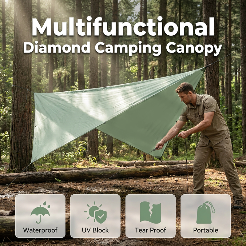 📢📢40% OFF !! ⏰Portable Diamond-Shaped Camping Tarp Sun Shelter