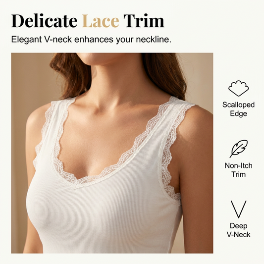 📢📢49% OFF !! ⏰Women's Slim Fit Sleeveless Top Ribbed Cami with Built-in Cups and Lace
