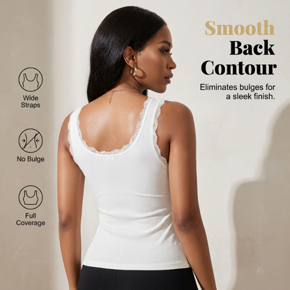 📢📢49% OFF !! ⏰Women's Slim Fit Sleeveless Top Ribbed Cami with Built-in Cups and Lace